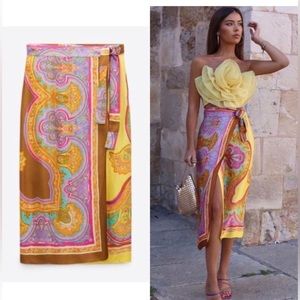 Zara paisley Wrap midi sarong skirt size large nwt